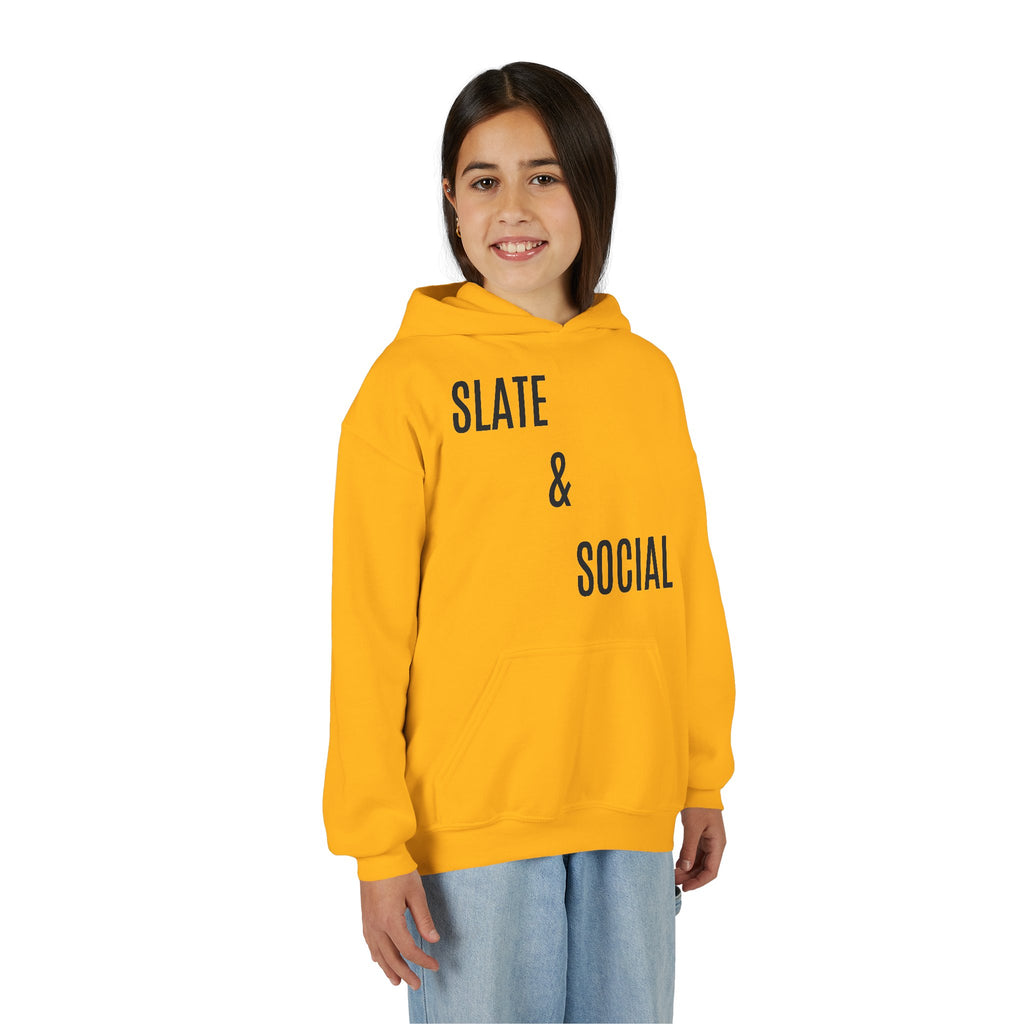 Youth Hoodie - "Slate & Social" Minimalist Text Pullover
