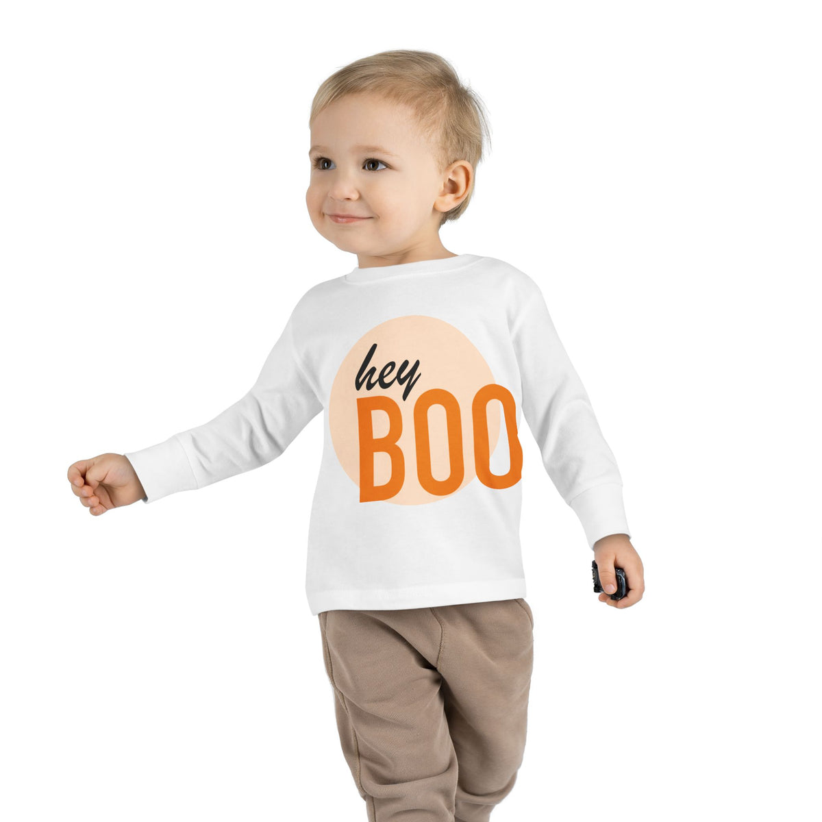 Toddler Long Sleeve Tee — "hey BOO" Halloween Spooky Season Shirt