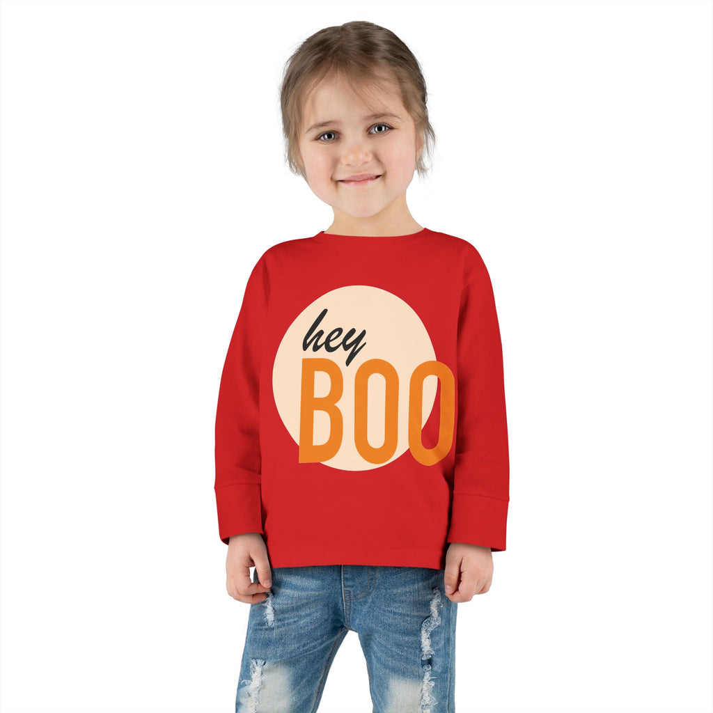 Toddler Long Sleeve Tee — "hey BOO" Halloween Spooky Season Shirt