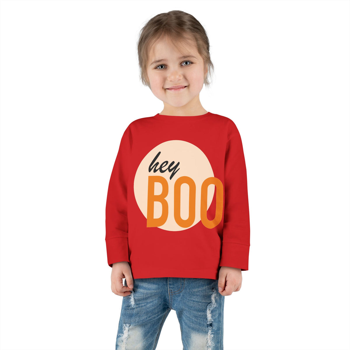Toddler Long Sleeve Tee — "hey BOO" Halloween Spooky Season Shirt