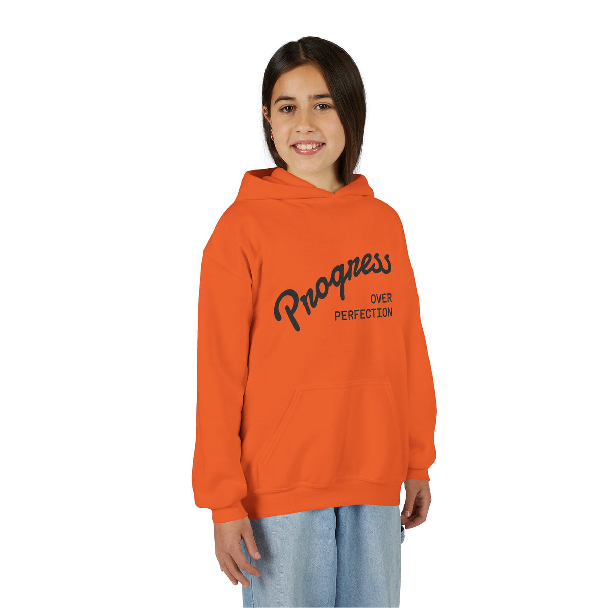 Youth Hoodie — "Progress Over Perfection" Motivational Pullover