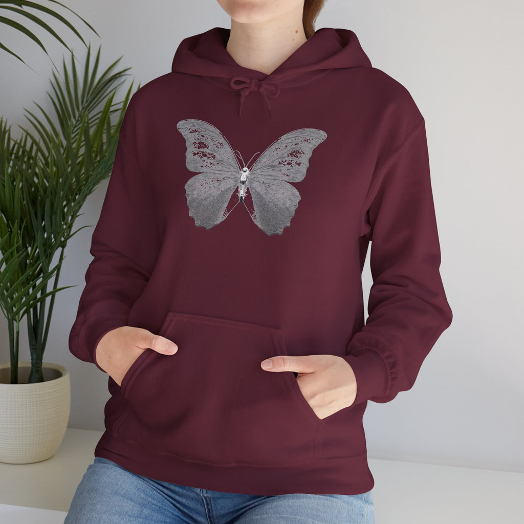 Butterfly Graphic Hoodie — 'Slate & Social' Minimalist White Pullover