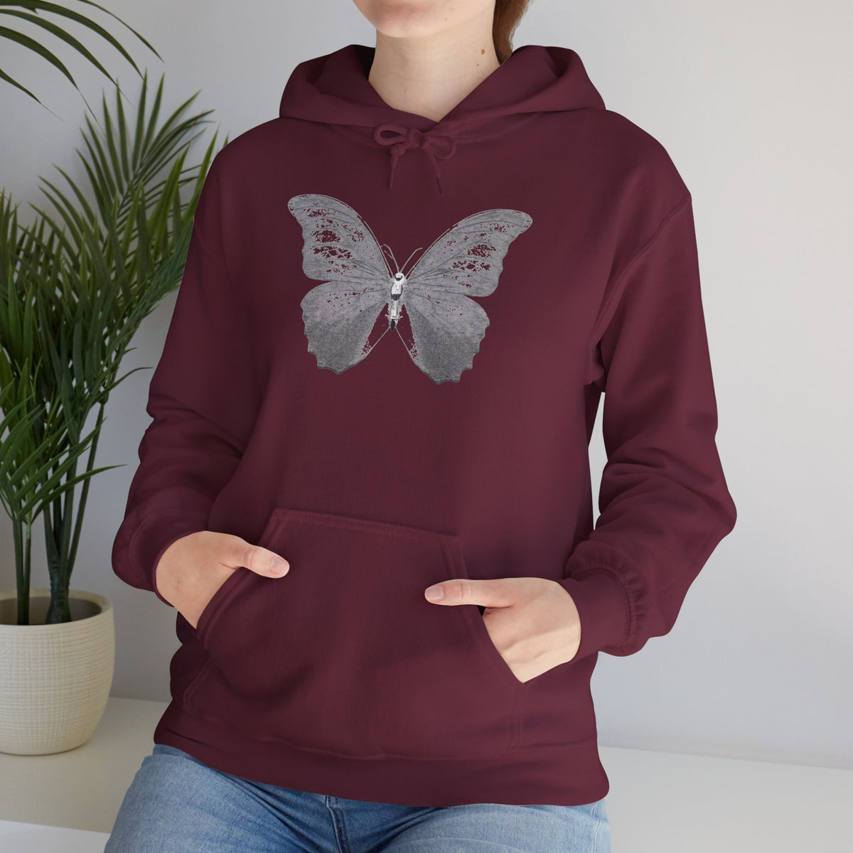Butterfly Graphic Hoodie — 'Slate & Social' Minimalist White Pullover