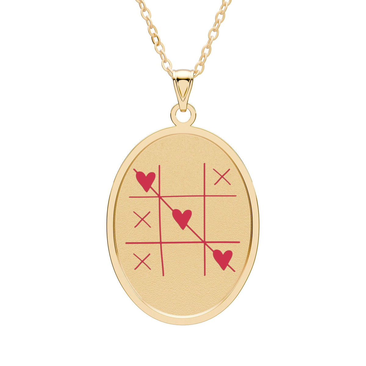 Tic-Tac-Toe Hearts Oval Pendant Necklace