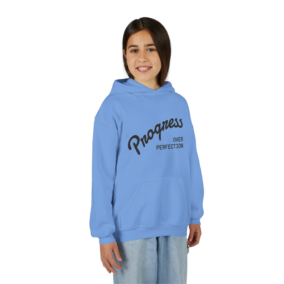 Youth Hoodie — "Progress Over Perfection" Motivational Pullover