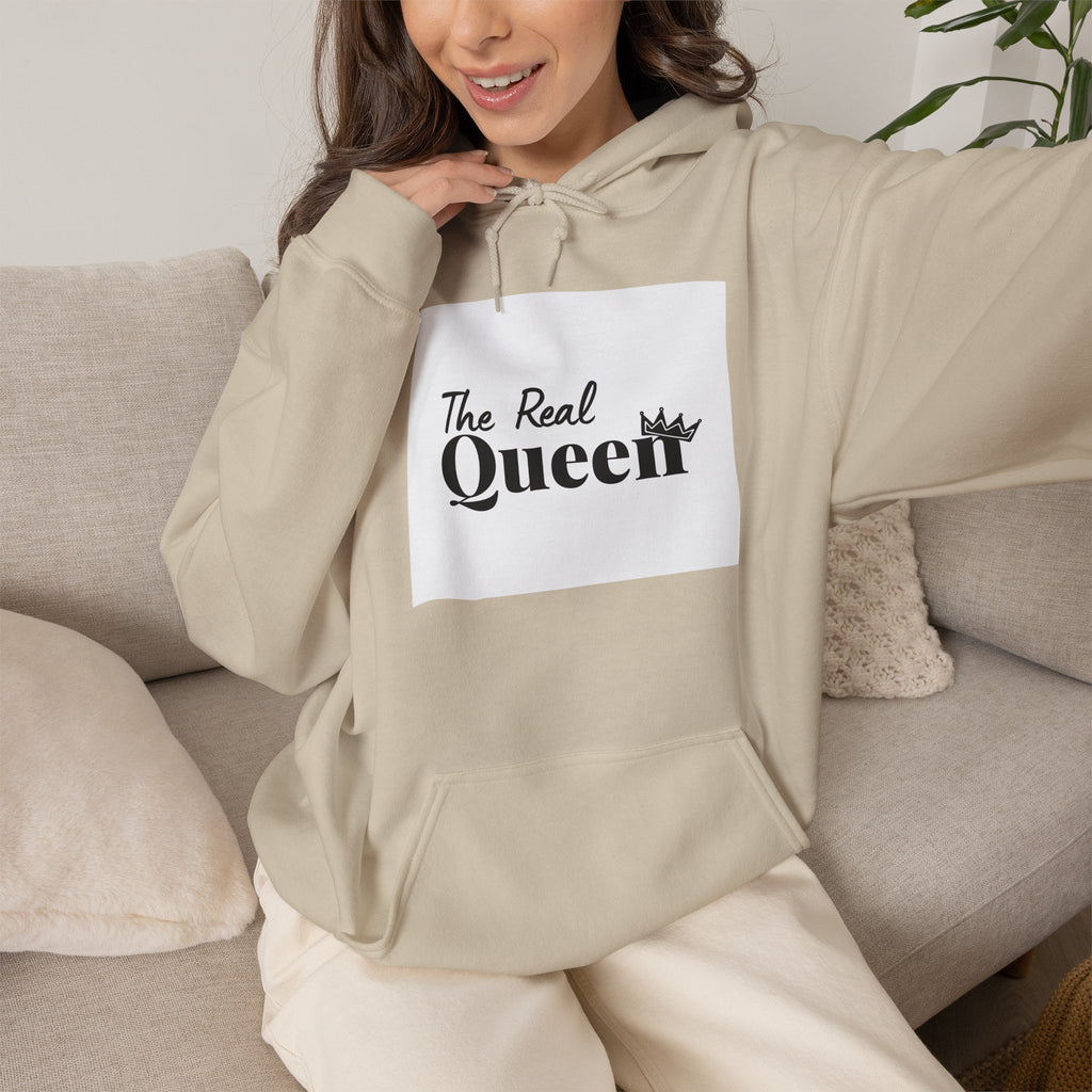 The Real Queen Hoodie — 'Slate & Social' Graphic Pullover for Bold Fashionistas