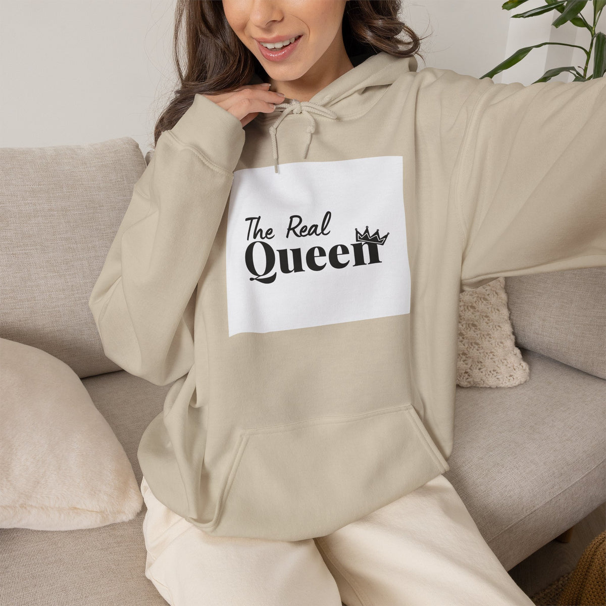 The Real Queen Hoodie — 'Slate & Social' Graphic Pullover for Bold Fashionistas