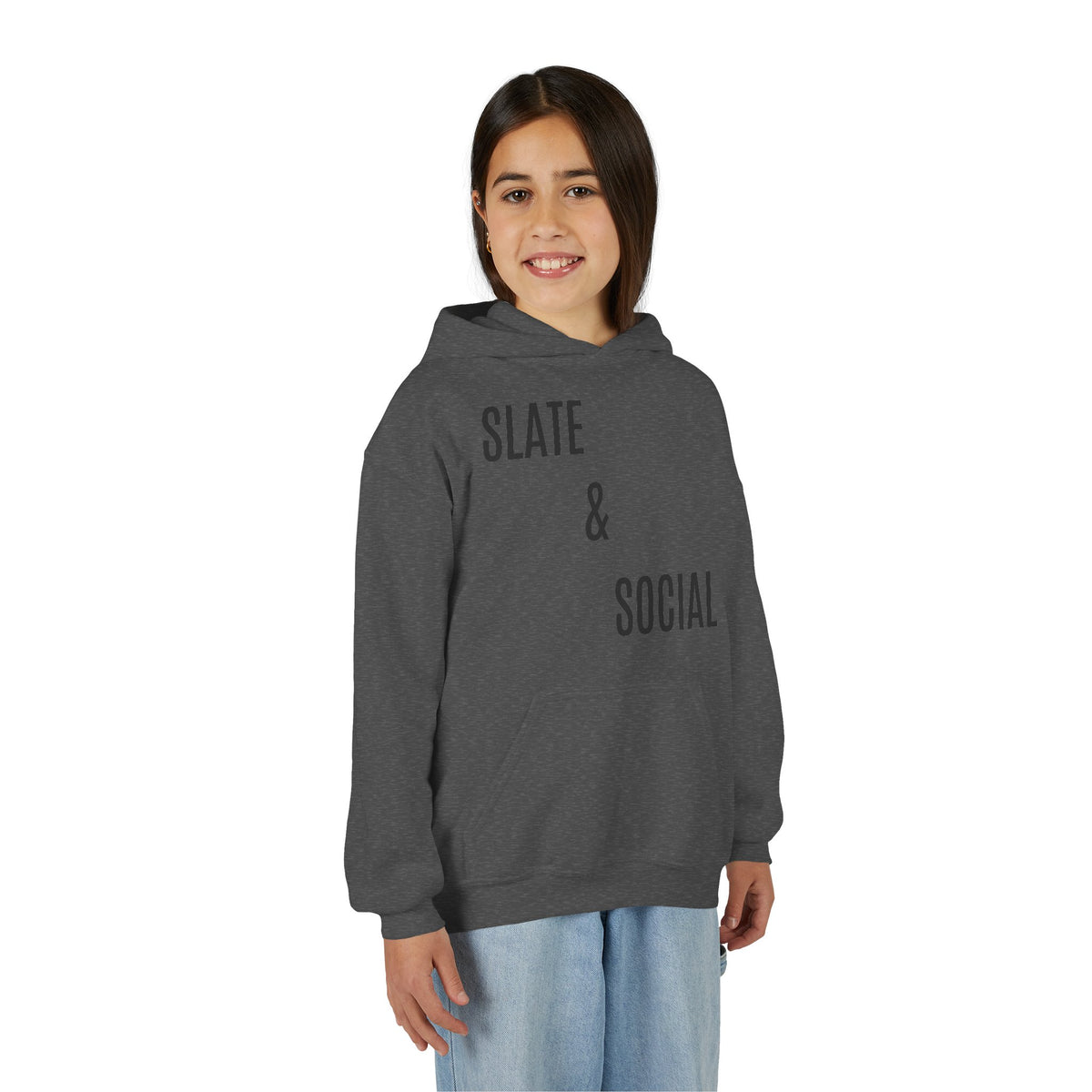 Youth Hoodie - "Slate & Social" Minimalist Text Pullover