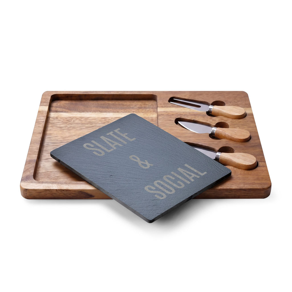 Slate & Social Engraved Charcuterie Board with Cheese Tools