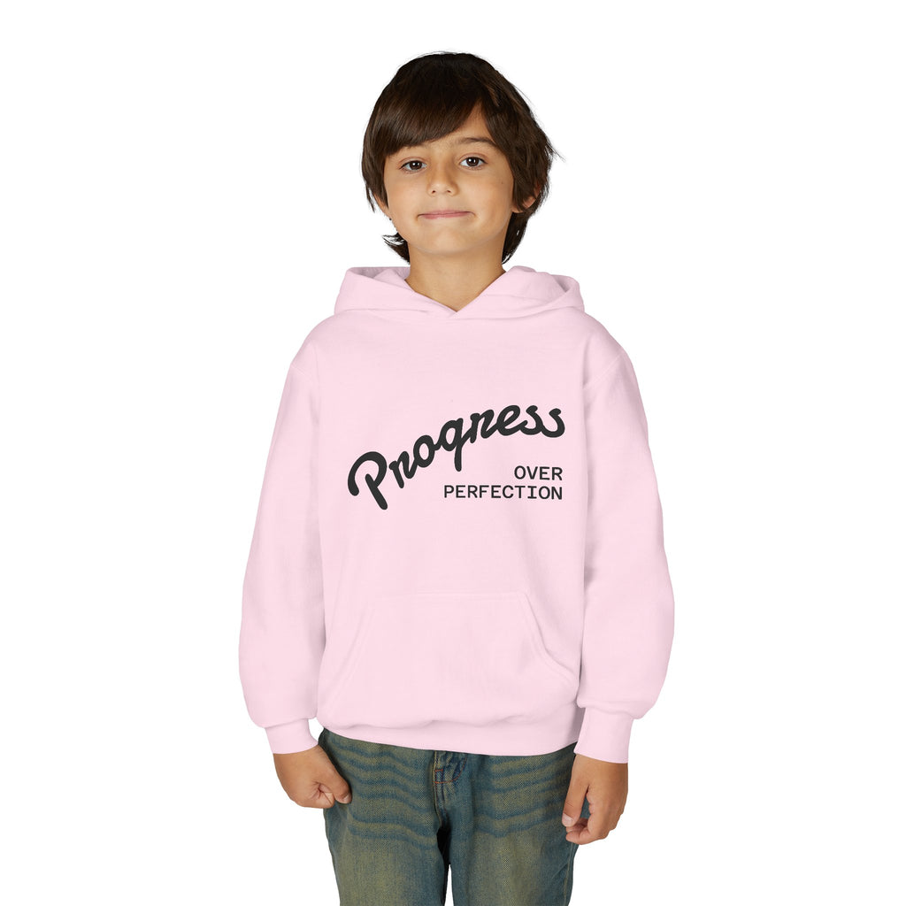Youth Hoodie — "Progress Over Perfection" Motivational Pullover