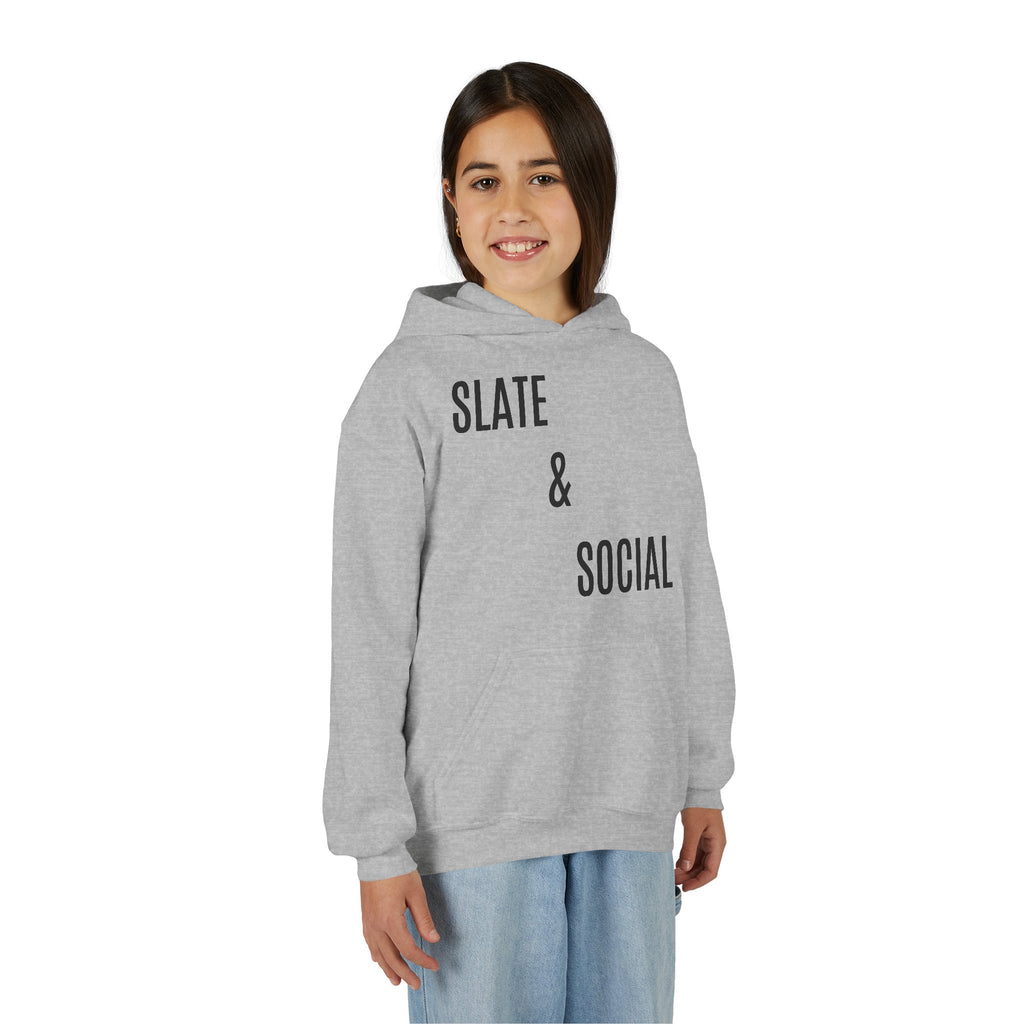 Youth Hoodie - "Slate & Social" Minimalist Text Pullover
