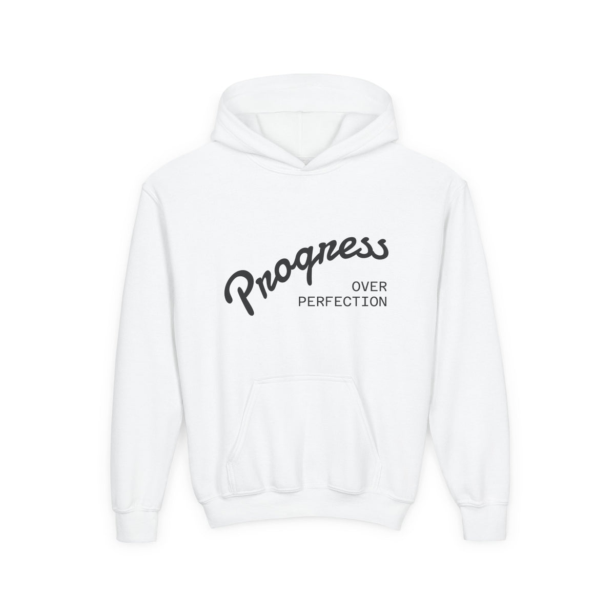Youth Hoodie — "Progress Over Perfection" Motivational Pullover