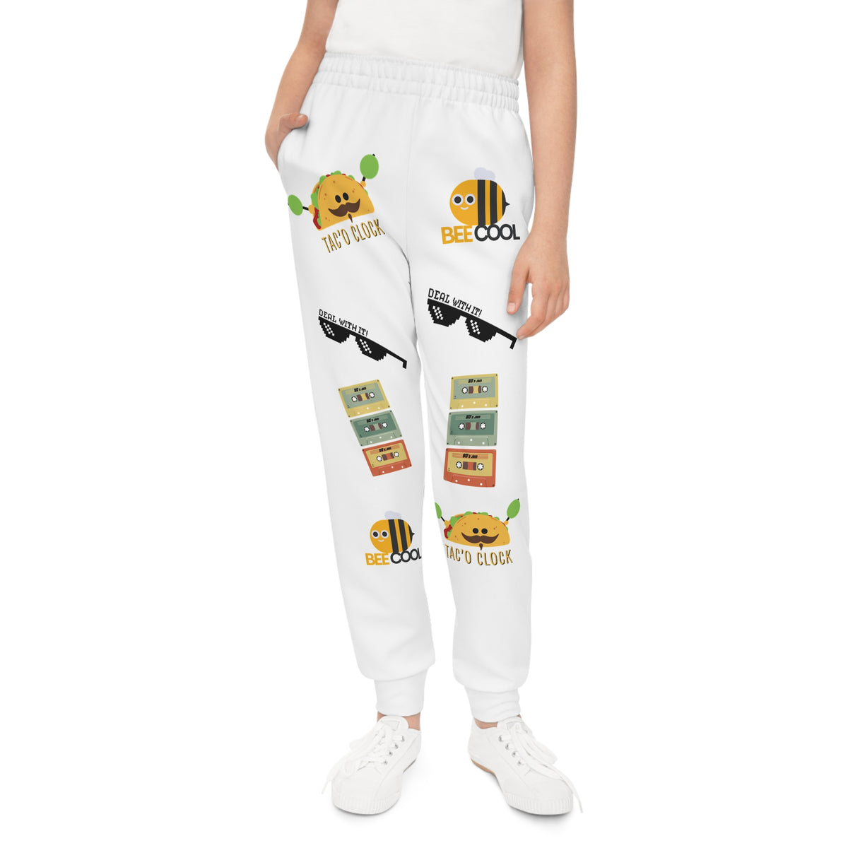 Kids 'Bee Cool' Graphic Joggers — Cute Bee, Cassette & 'Stay Cool' Print