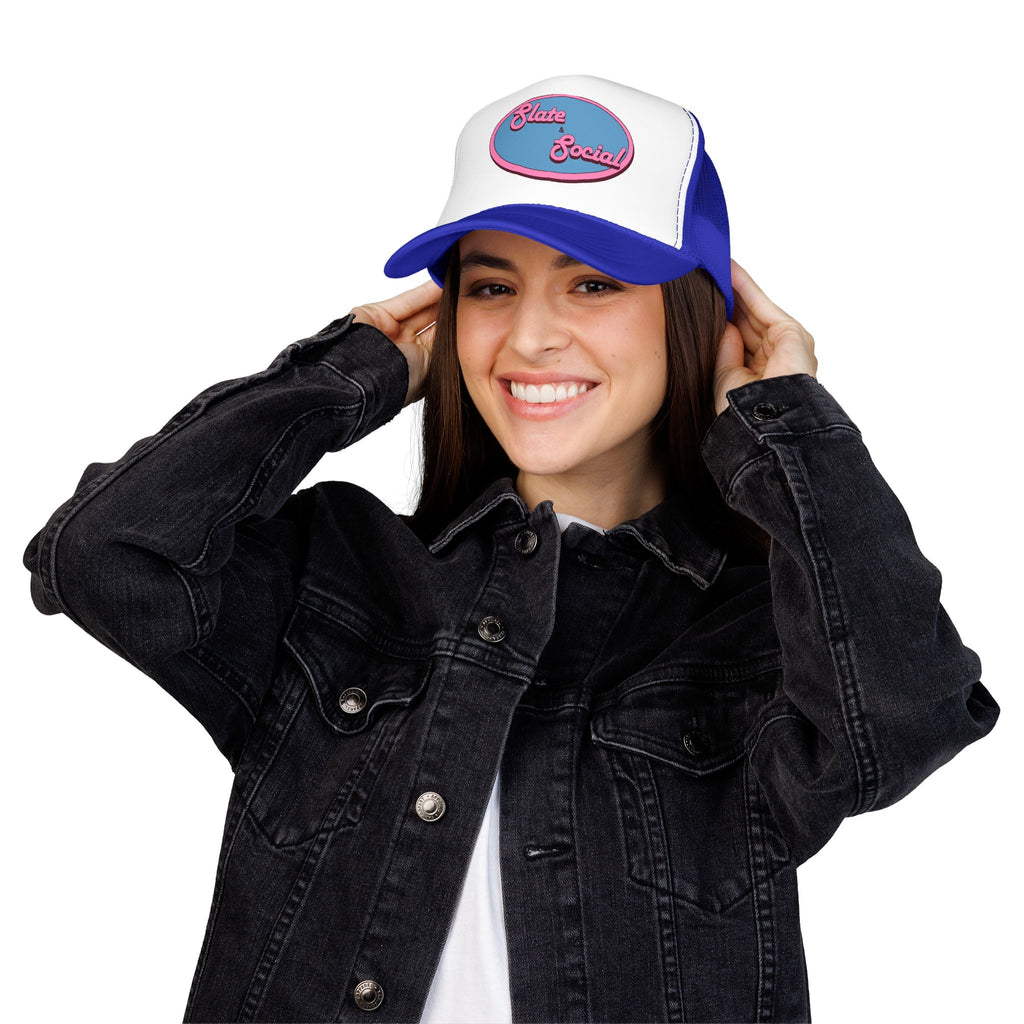 Trucker Hat — "Slate & Social" Retro Patch Foam Cap
