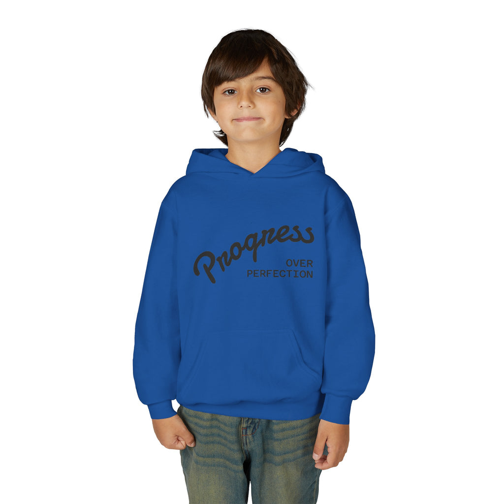 Youth Hoodie — "Progress Over Perfection" Motivational Pullover
