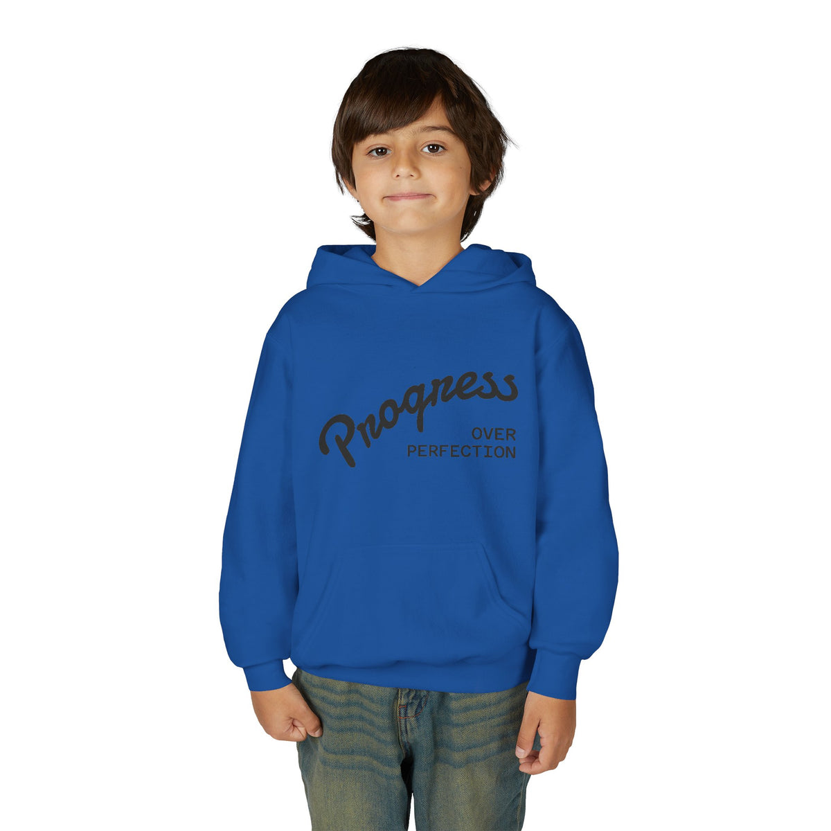Youth Hoodie — "Progress Over Perfection" Motivational Pullover