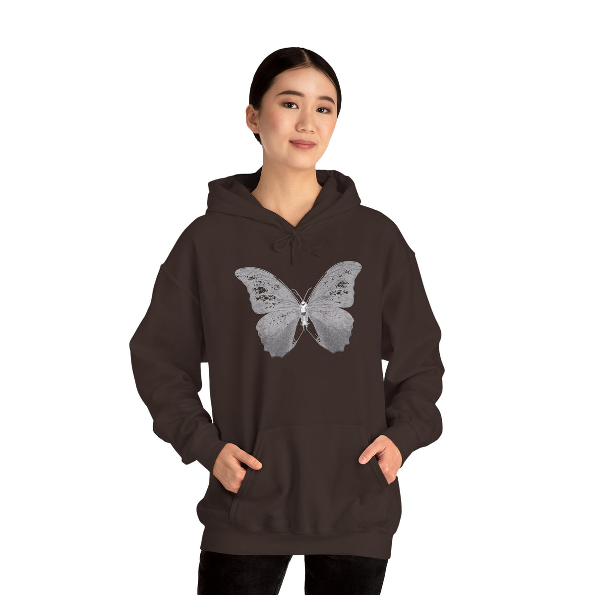 Butterfly Graphic Hoodie — 'Slate & Social' Minimalist White Pullover