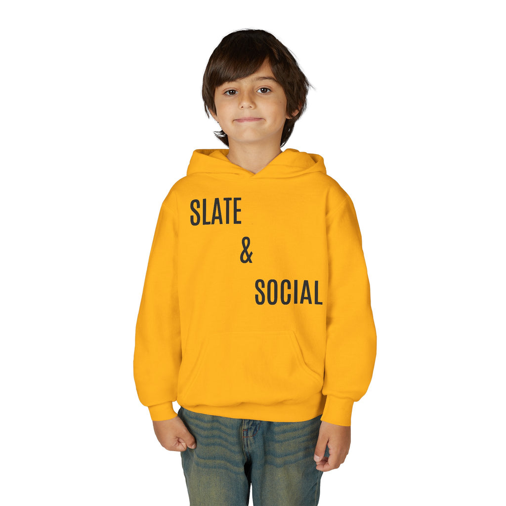 Youth Hoodie - "Slate & Social" Minimalist Text Pullover