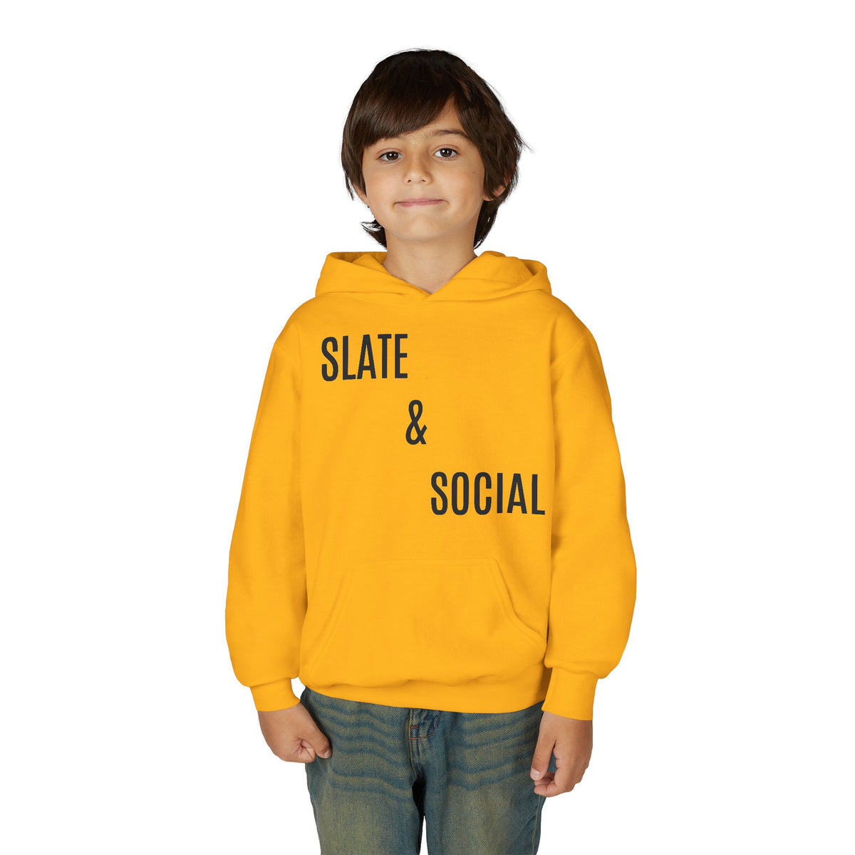 Youth Hoodie - "Slate & Social" Minimalist Text Pullover
