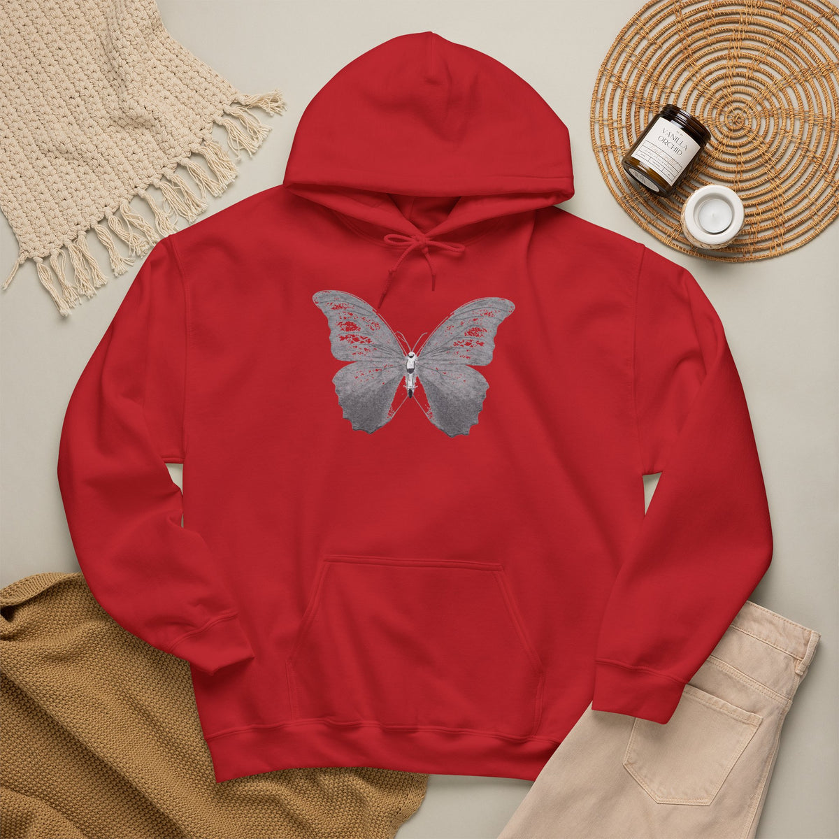 Butterfly Graphic Hoodie — 'Slate & Social' Minimalist White Pullover