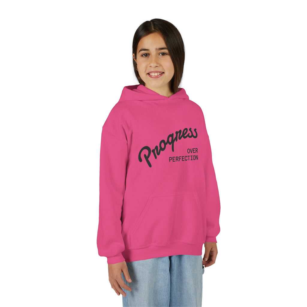 Youth Hoodie — "Progress Over Perfection" Motivational Pullover