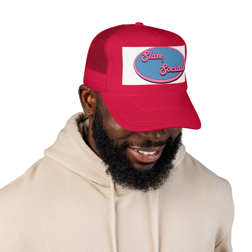 Trucker Hat — "Slate & Social" Retro Patch Foam Cap