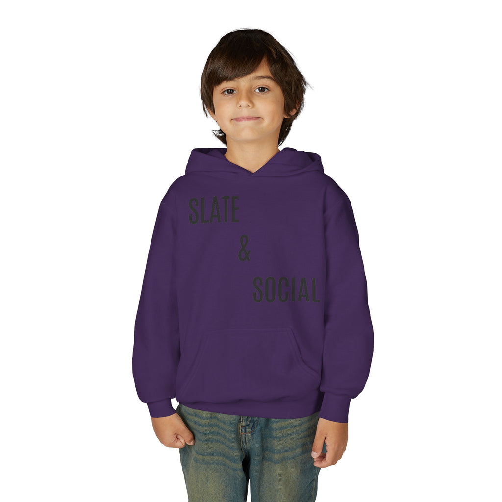 Youth Hoodie - "Slate & Social" Minimalist Text Pullover