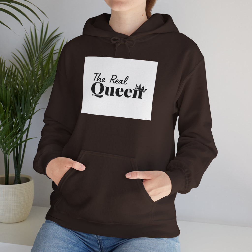 The Real Queen Hoodie — 'Slate & Social' Graphic Pullover for Bold Fashionistas
