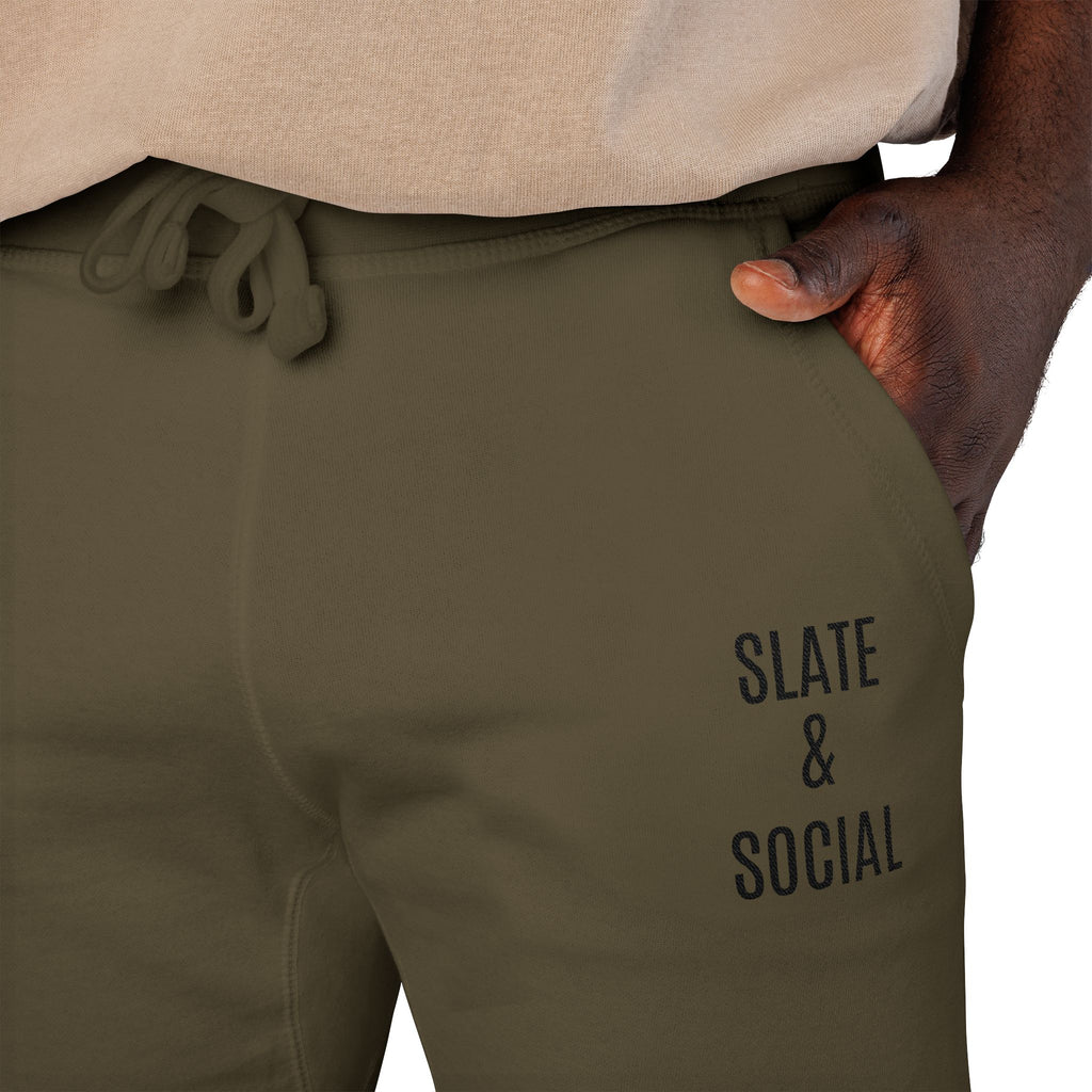 Embroidered 'Slate & Social' Fleece Sweatpants — Cozy Casual Joggers