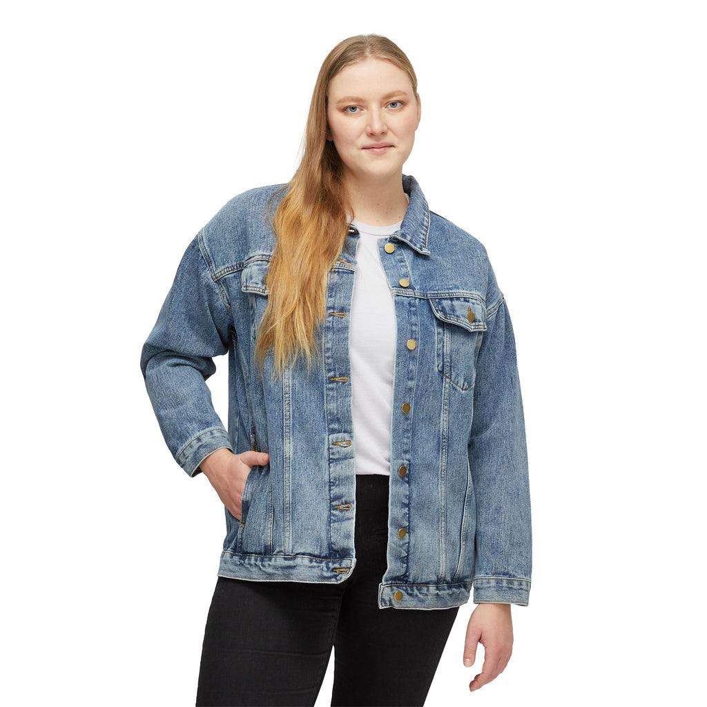 Women's Denim Jacket with Embroidered Progress Floral Design