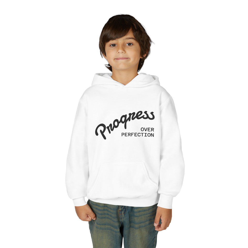 Youth Hoodie — "Progress Over Perfection" Motivational Pullover