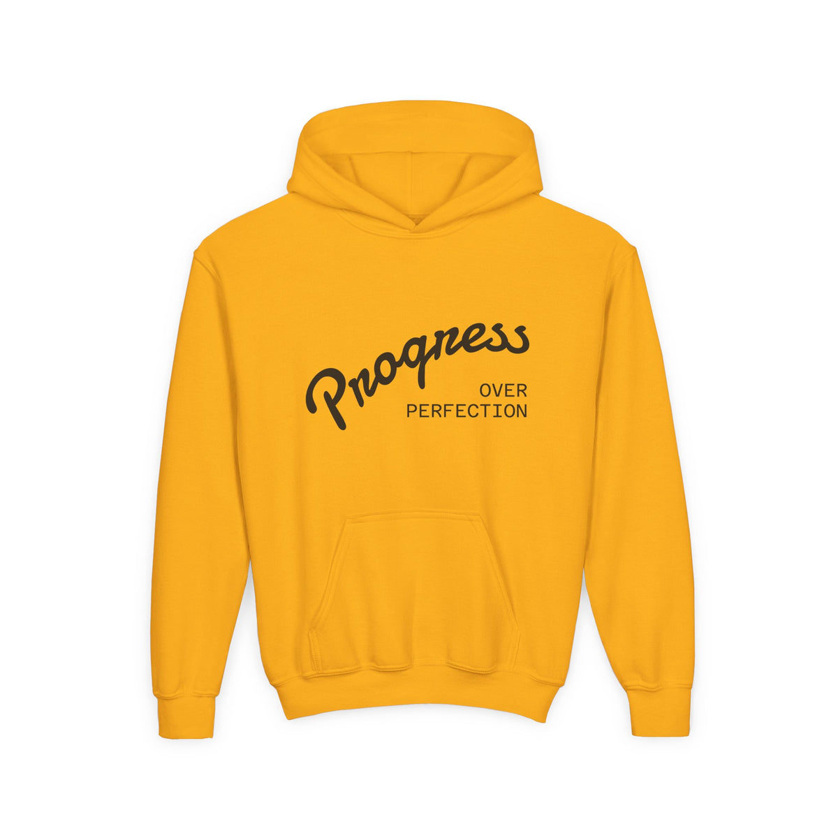 Youth Hoodie — "Progress Over Perfection" Motivational Pullover