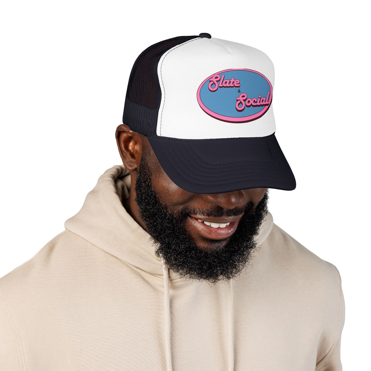 Trucker Hat — "Slate & Social" Retro Patch Foam Cap
