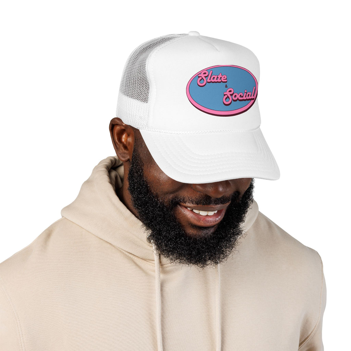 Trucker Hat — "Slate & Social" Retro Patch Foam Cap