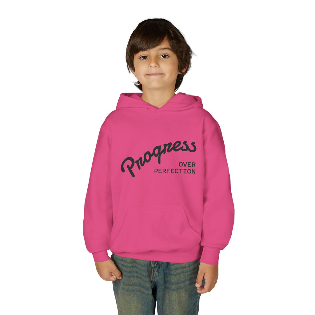 Youth Hoodie — "Progress Over Perfection" Motivational Pullover