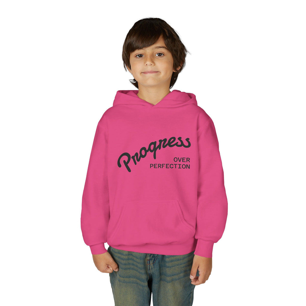 Youth Hoodie — "Progress Over Perfection" Motivational Pullover