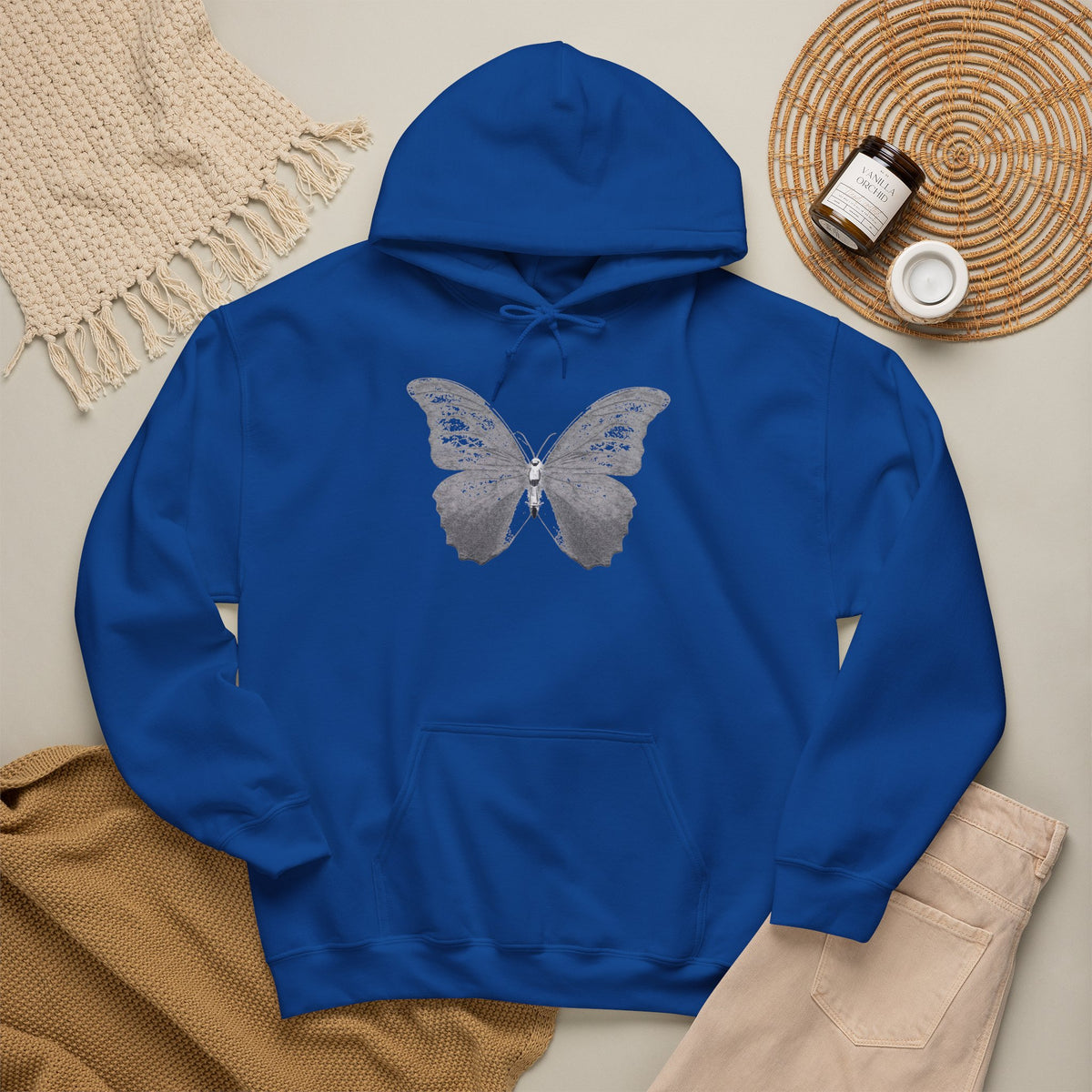 Butterfly Graphic Hoodie — 'Slate & Social' Minimalist White Pullover