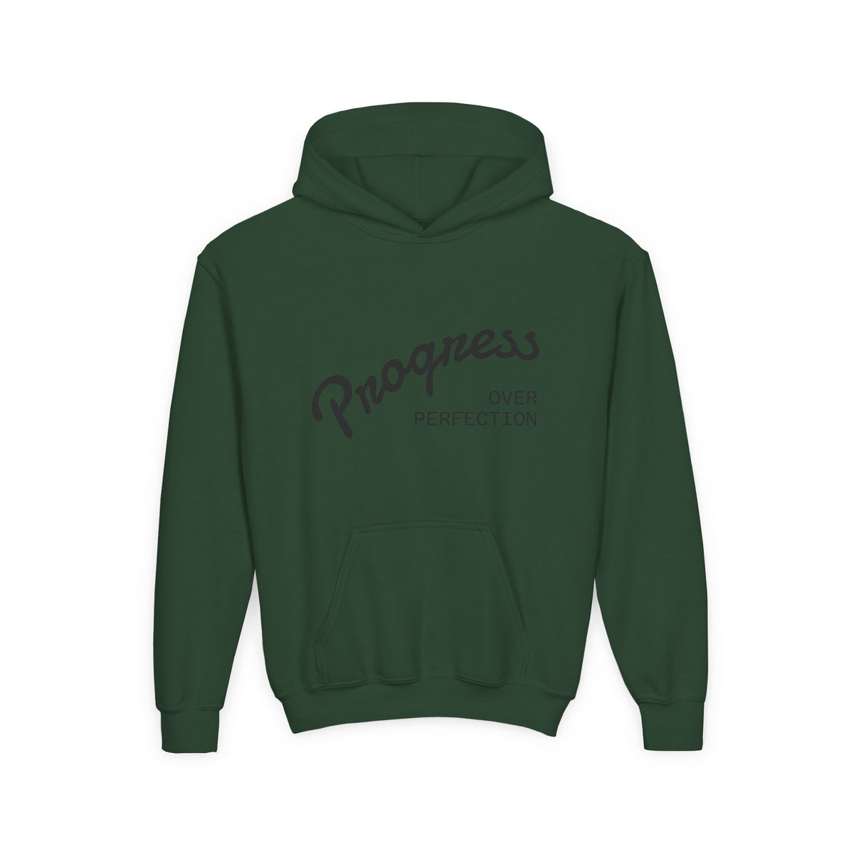 Youth Hoodie — "Progress Over Perfection" Motivational Pullover