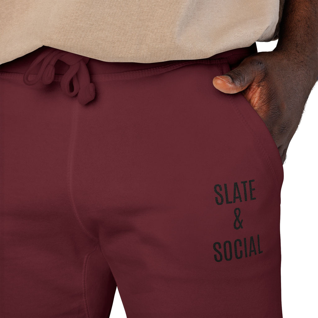 Embroidered 'Slate & Social' Fleece Sweatpants — Cozy Casual Joggers
