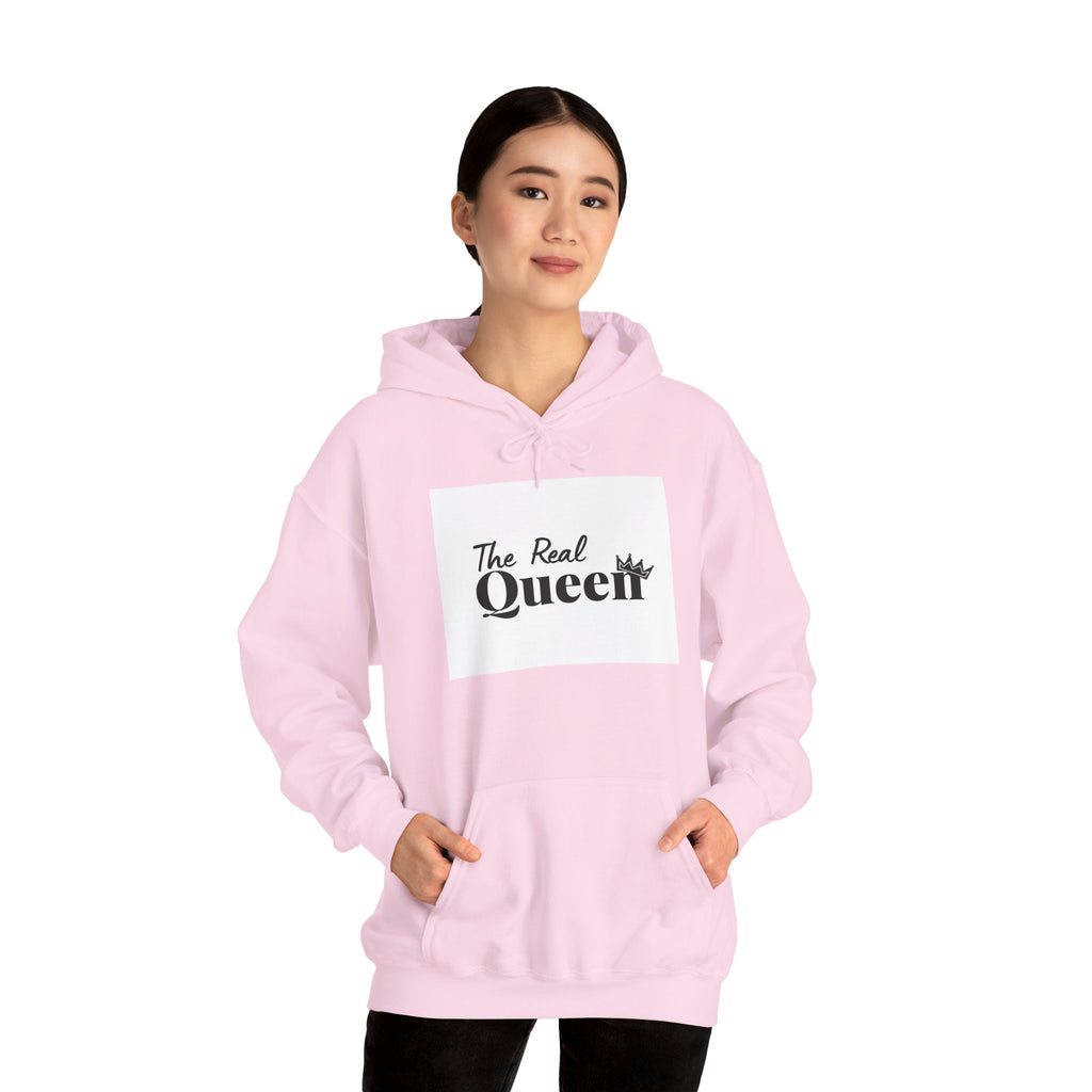 The Real Queen Hoodie — 'Slate & Social' Graphic Pullover for Bold Fashionistas