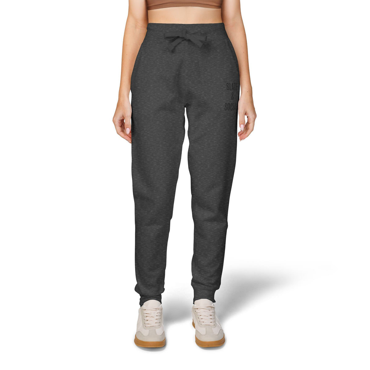 Embroidered 'Slate & Social' Fleece Sweatpants — Cozy Casual Joggers