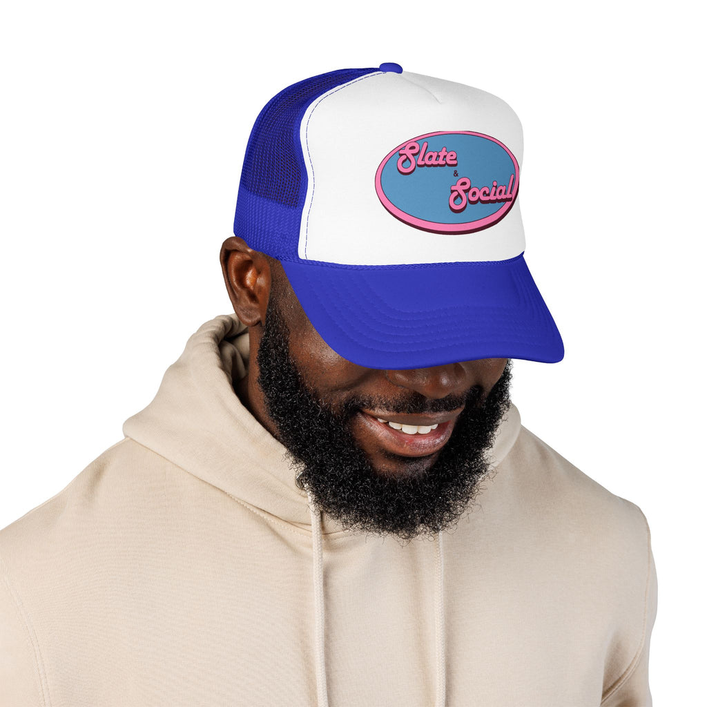 Trucker Hat — "Slate & Social" Retro Patch Foam Cap