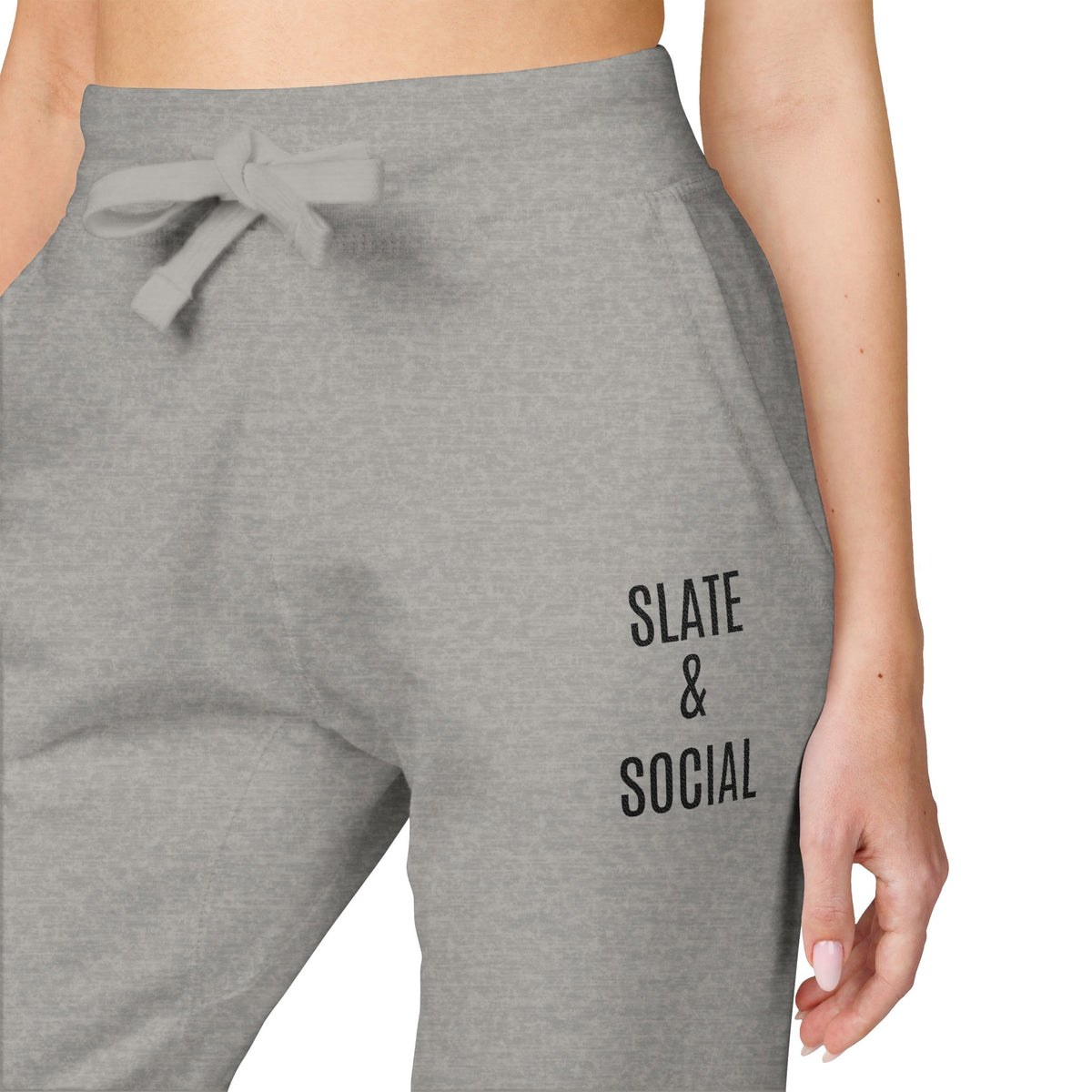 Embroidered 'Slate & Social' Fleece Sweatpants — Cozy Casual Joggers