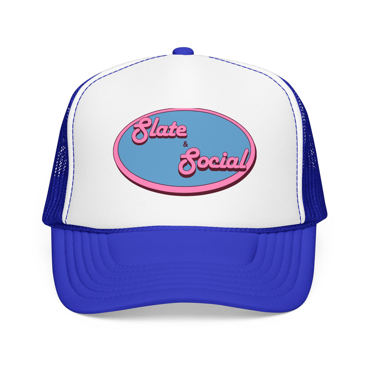Trucker Hat — "Slate & Social" Retro Patch Foam Cap