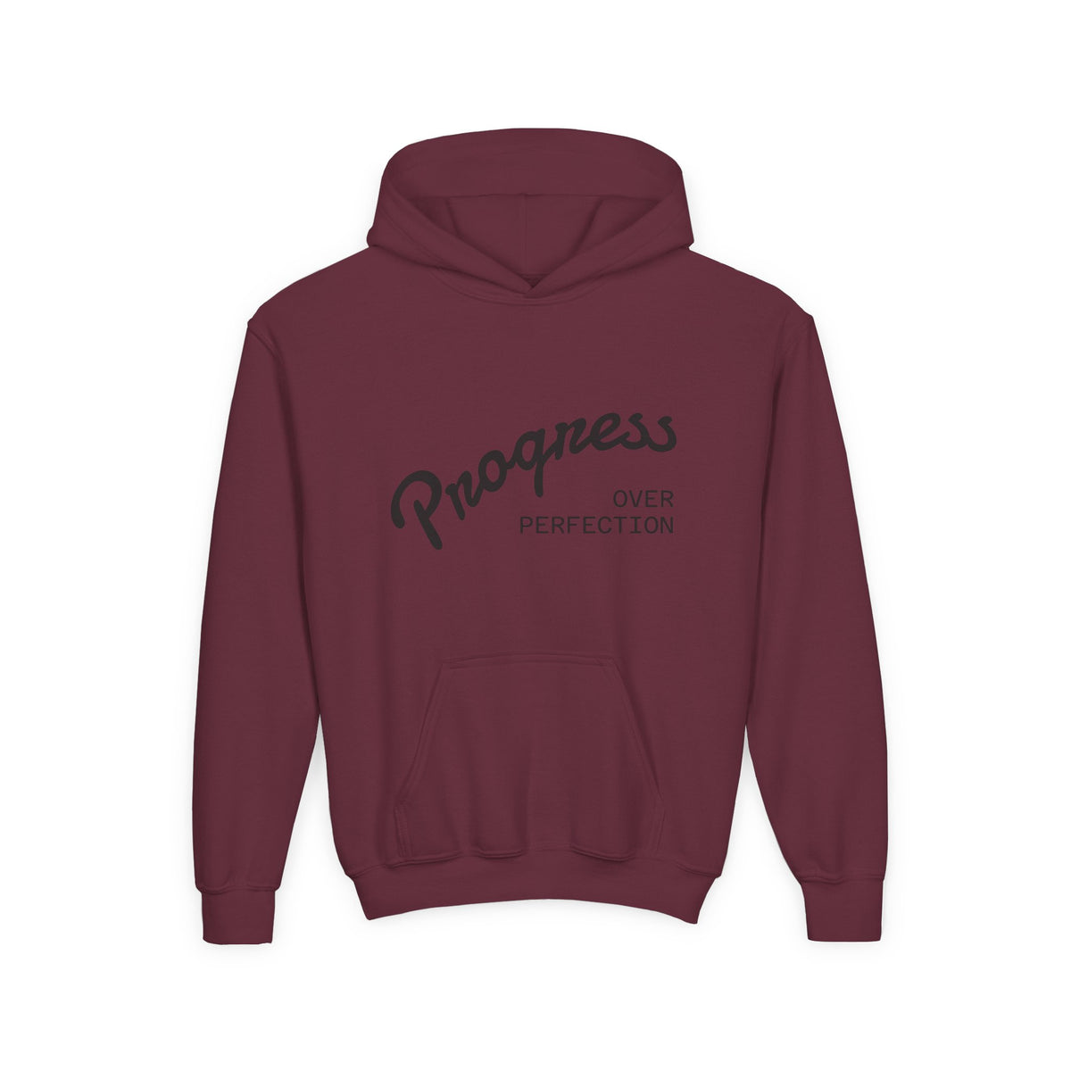 Youth Hoodie — "Progress Over Perfection" Motivational Pullover
