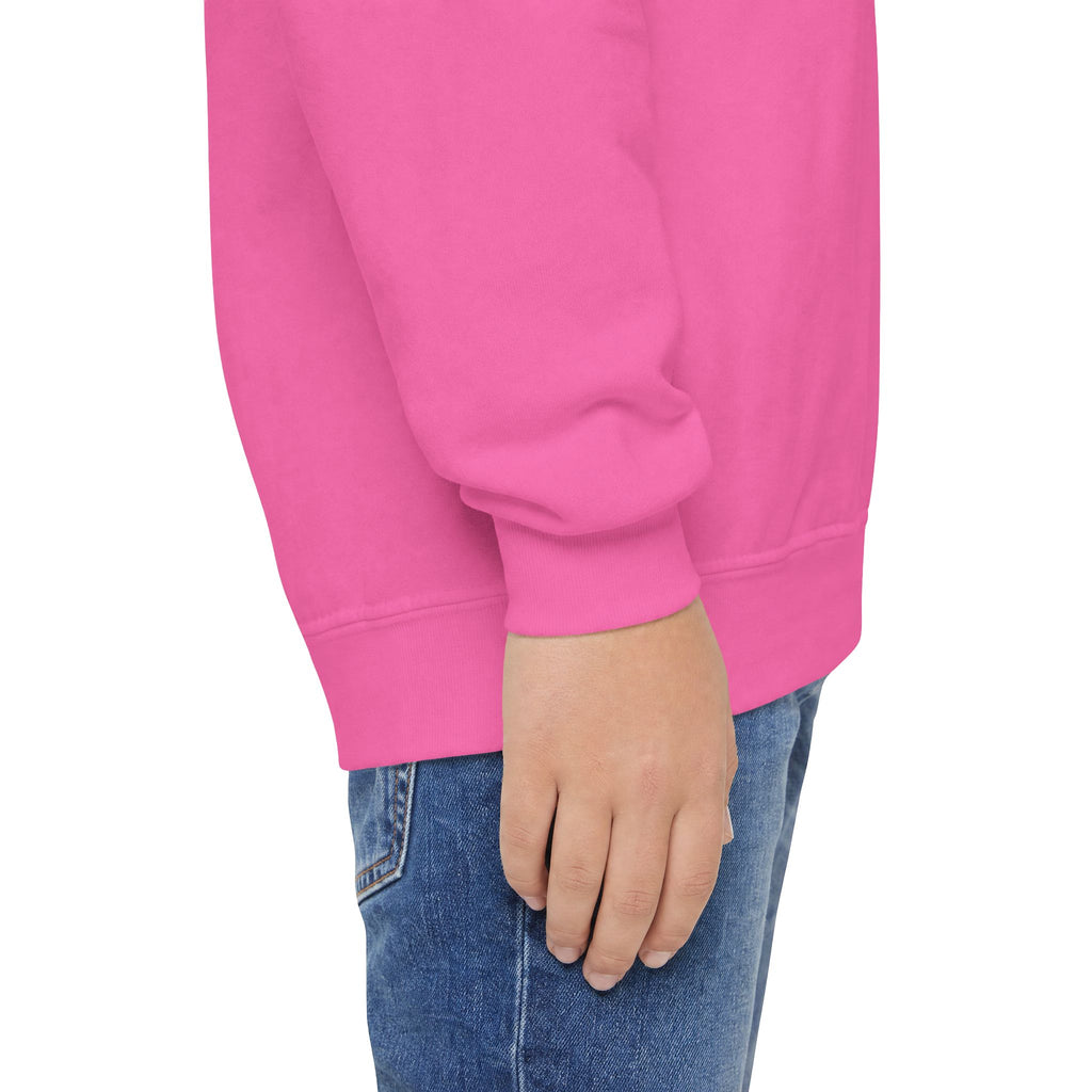 Youth Crewneck Sweatshirt — "School Story, Bro!" Earth Character with Soda | Slate & Social Back
