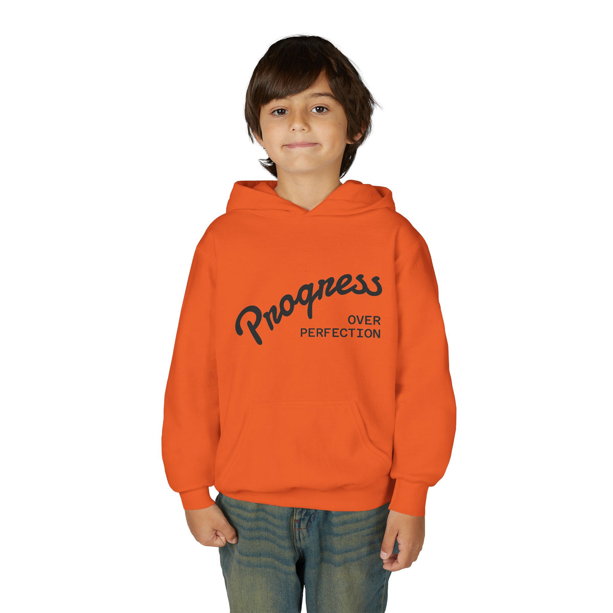 Youth Hoodie — "Progress Over Perfection" Motivational Pullover