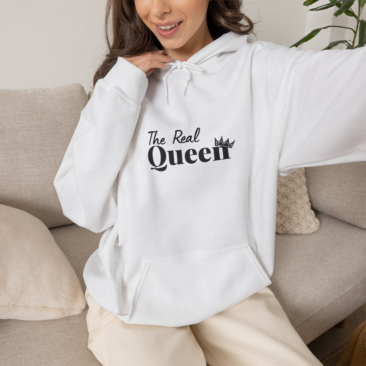 The Real Queen Hoodie — 'Slate & Social' Graphic Pullover for Bold Fashionistas