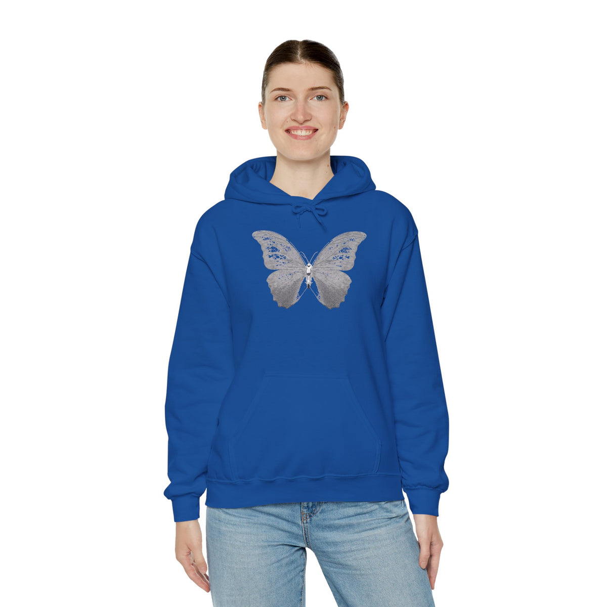 Butterfly Graphic Hoodie — 'Slate & Social' Minimalist White Pullover