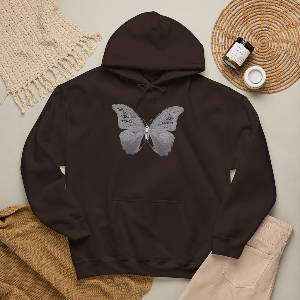 Butterfly Graphic Hoodie — 'Slate & Social' Minimalist White Pullover